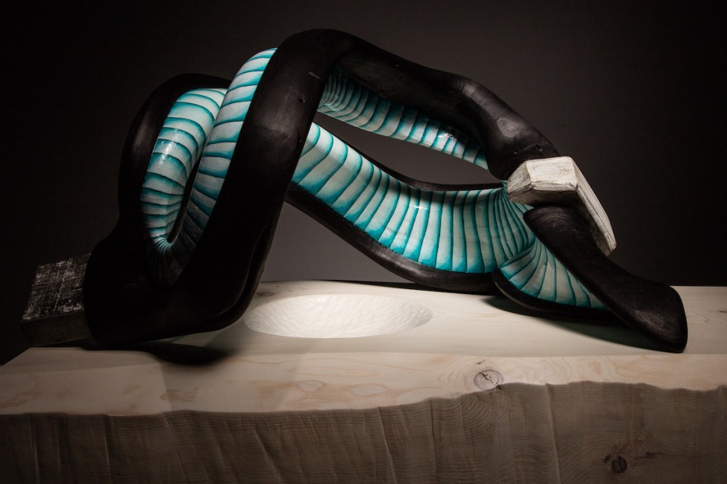 sanderson large abstract sculpture from willow burl and spruce block