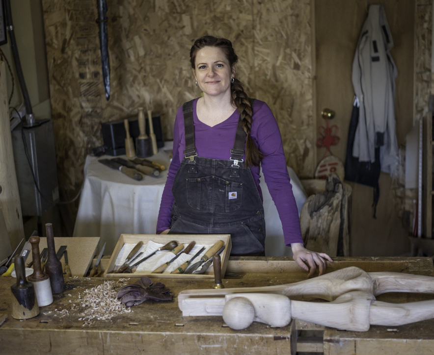 Sanderson in her Alberta studio with a work in progress
