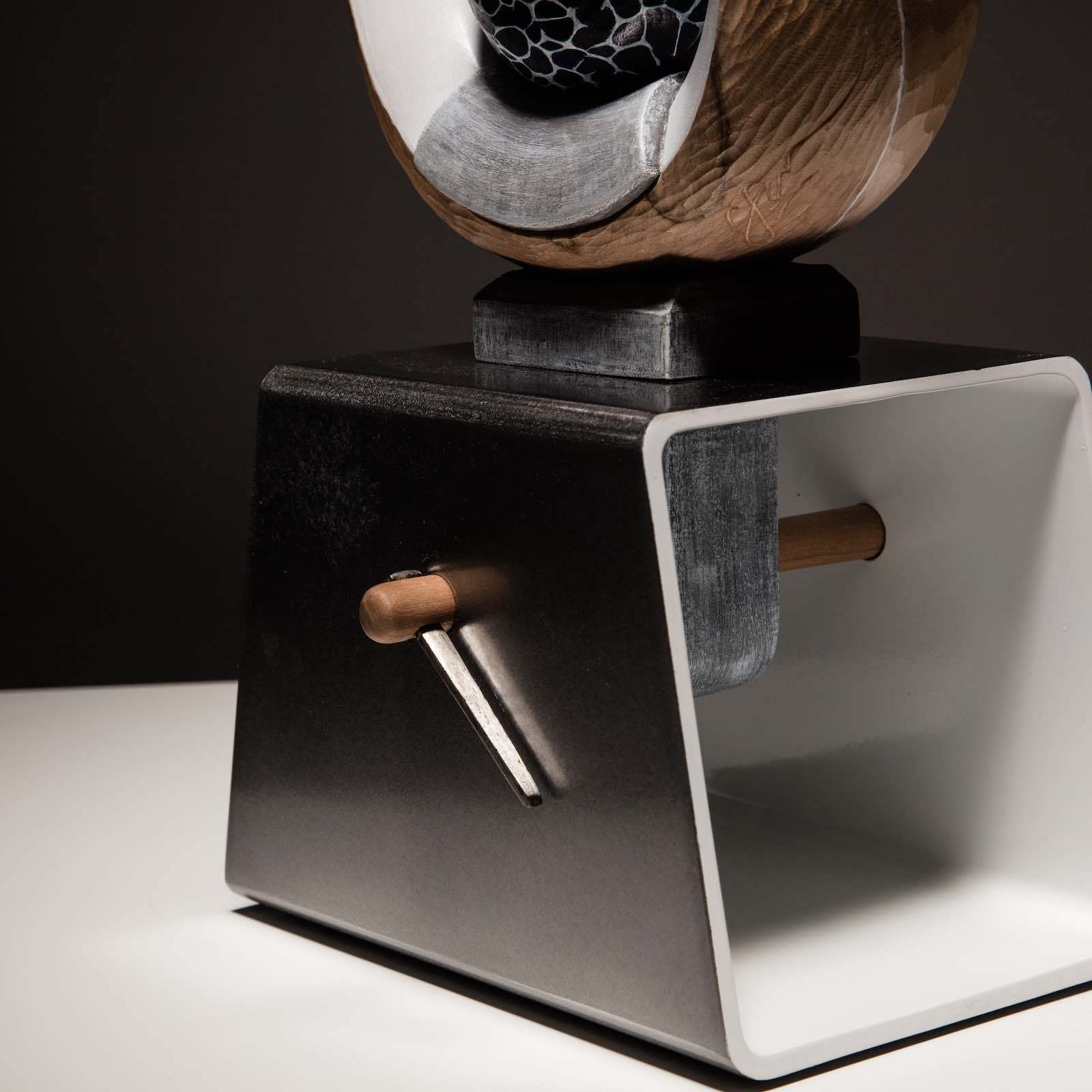 sanderson Rabbit Ears abstract sculputure in basswood, cherry and steel